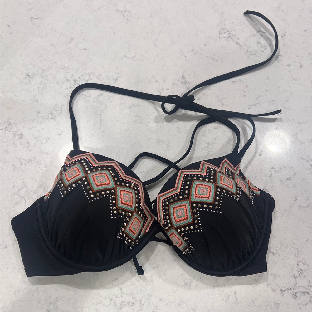 Black Geometric Bikini Top